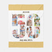 フォトコラージュ50誕生日ベージュホワイト写真 フリースブランケット (正面)