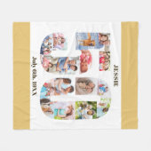 フォトコラージュ50誕生日ベージュホワイト写真 フリースブランケット (正面(横))