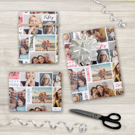 フォトコラージュ50誕生日 ラッピングペーパーシート