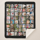 フォトコラージュ53枚パーソナライズされた黒 シェルパブランケット (正面)