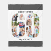 フォトコラージュ60誕生日グレーホワイト写真 フリースブランケット (正面)