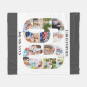 フォトコラージュ60誕生日グレーホワイト写真 フリースブランケット (正面(横))