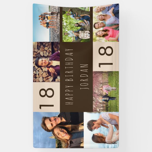 フォトコラージュ7パーソナライズされた写真18誕生日 横断幕 (縦)