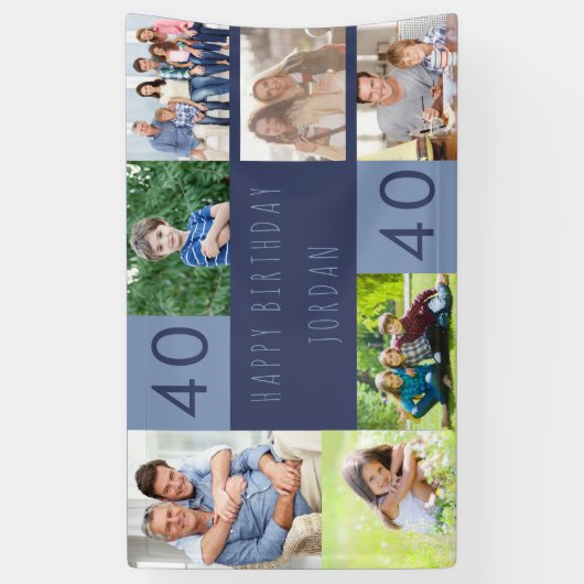 フォトコラージュ7パーソナライズされた写真40歳の誕生日 横断幕 (縦)