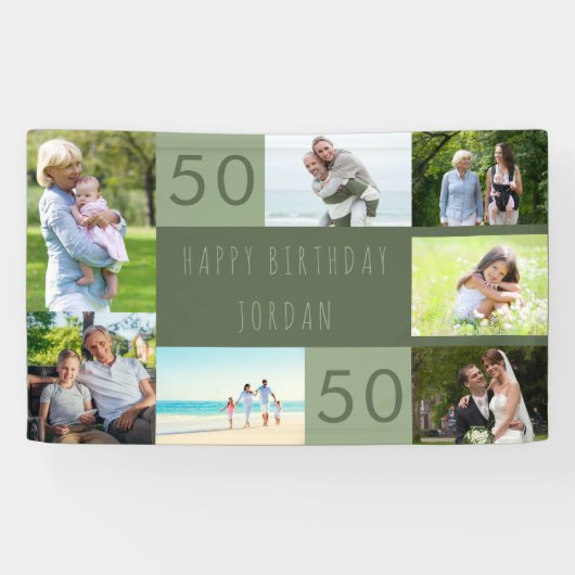 フォトコラージュ7パーソナライズされた写真50誕生日 横断幕 (横)