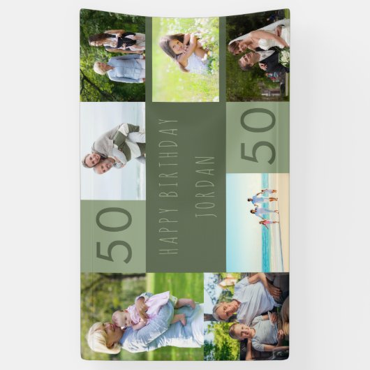 フォトコラージュ7パーソナライズされた写真50誕生日 横断幕 (縦)