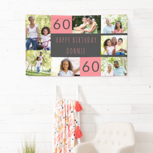 フォトコラージュ7パーソナライズされた写真60誕生日 横断幕 (インサイチュ)
