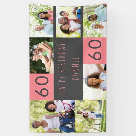 フォトコラージュ7パーソナライズされた写真60誕生日 横断幕 (縦)