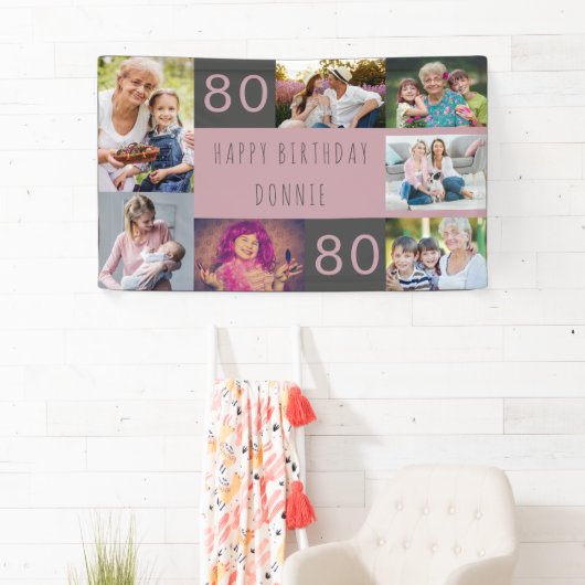 フォトコラージュ7パーソナライズされた写真80誕生日 横断幕 (インサイチュ)