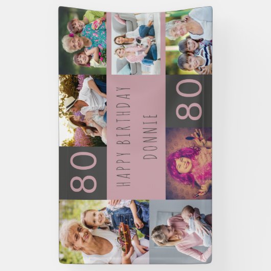 フォトコラージュ7パーソナライズされた写真80誕生日 横断幕 (縦)