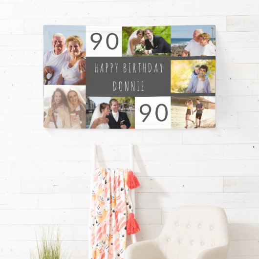 フォトコラージュ7パーソナライズされた写真90誕生日 横断幕 (インサイチュ)