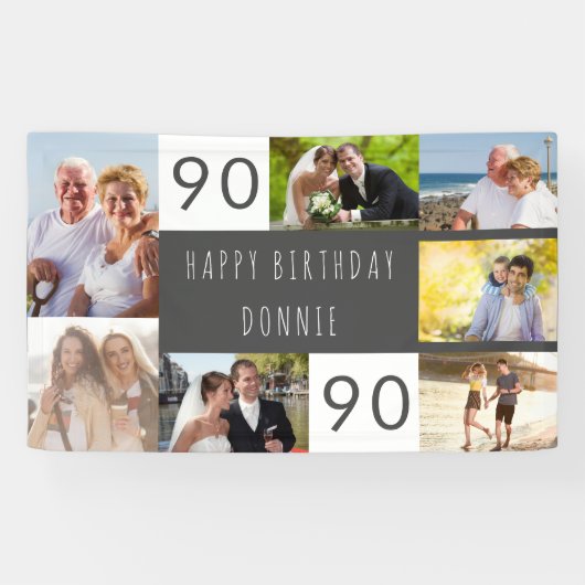 フォトコラージュ7パーソナライズされた写真90誕生日 横断幕 (横)