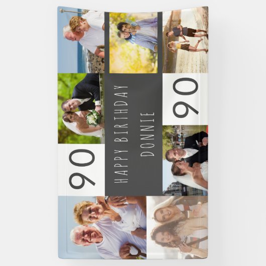 フォトコラージュ7パーソナライズされた写真90誕生日 横断幕 (縦)