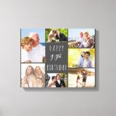 フォトコラージュ7写真グレーホワイト90誕生日 キャンバスプリント (正面)