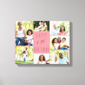 フォトコラージュ7写真コーラルピンク60誕生日 キャンバスプリント (正面)