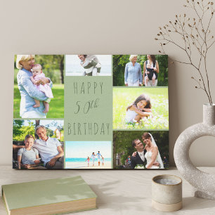フォトコラージュ7写真セージグリーン50th誕生日 キャンバスプリント