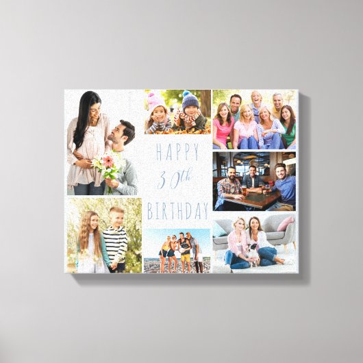 フォトコラージュ7写真ダスティブルー30歳の誕生日 キャンバスプリント (正面)