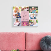 フォトコラージュ7写真ピンクグレー80誕生日 キャンバスプリント (インサイチュ (リビング))