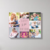 フォトコラージュ7写真ピンクグレー80誕生日 キャンバスプリント (正面)