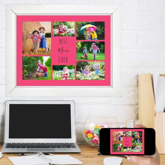 フォトコラージュ7最高の写真マママエバーピンク ポスター
