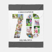 フォトコラージュ70誕生日グレーホワイト写真 フリースブランケット (正面)