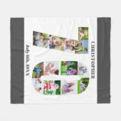 フォトコラージュ70誕生日グレーホワイト写真 フリースブランケット (正面(横))