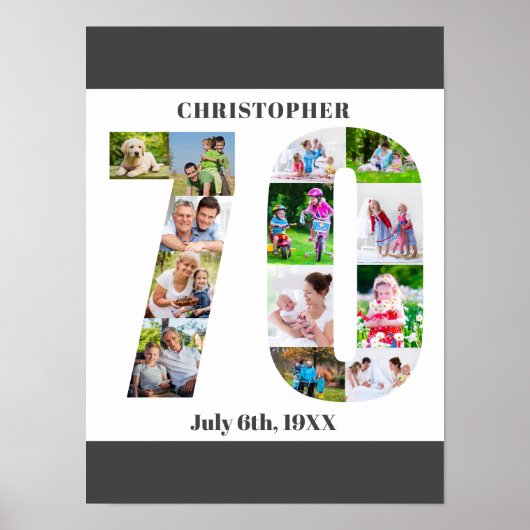 フォトコラージュ70 パーソナライズされた 70誕生日 ポスター (正面)