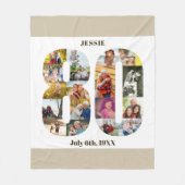 フォトコラージュ80誕生日ニュートラルベージュ写真 フリースブランケット (正面)