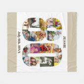 フォトコラージュ80誕生日ニュートラルベージュ写真 フリースブランケット (正面(横))