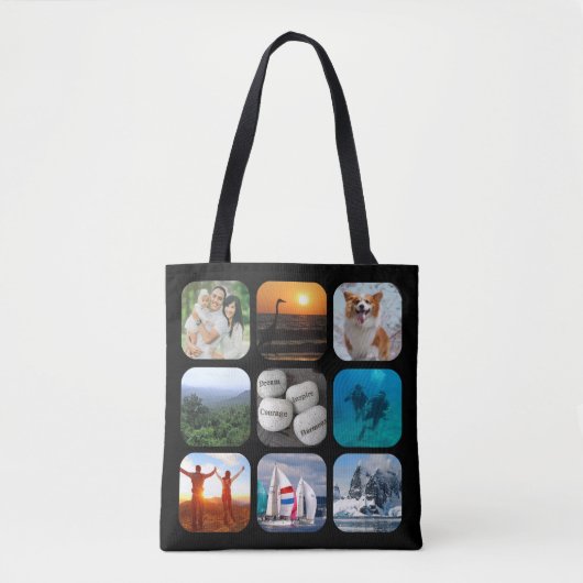 フォトコラージュ9ラウンドコーナー写真 トートバッグ (正面)