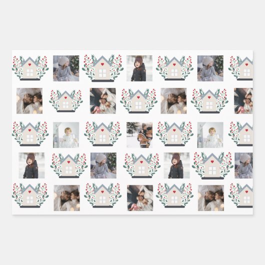 フォトコラージュ、クリスマスポインセチアとデコール ラッピングペーパーシート (正面2)