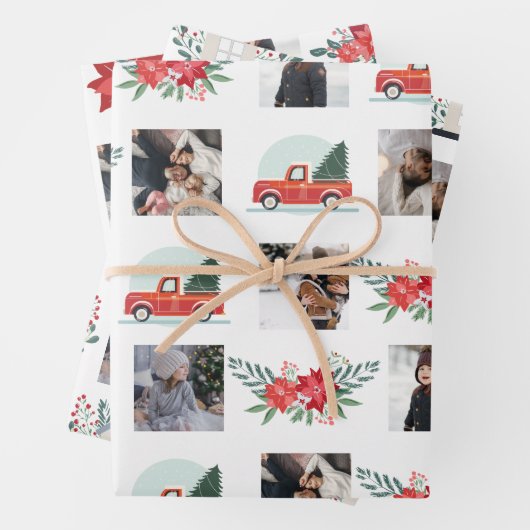 フォトコラージュ、クリスマスポインセチアとデコール ラッピングペーパーシート (インサイチュ)
