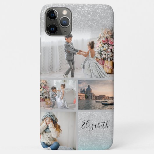 フォトコラージュ シルバーグリッター ボケ 名前入り Case-Mate iPhoneケース (裏面)