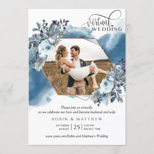 フォトコラージュ、ジオメトリックブルーバーチ結婚ャルズ 招待状