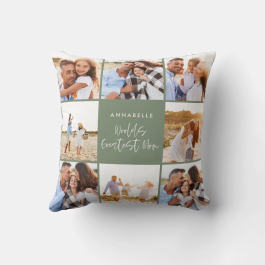 フォトコラージュ·セージ·グリーンガーリーの母モダン親日 クッション (裏面)