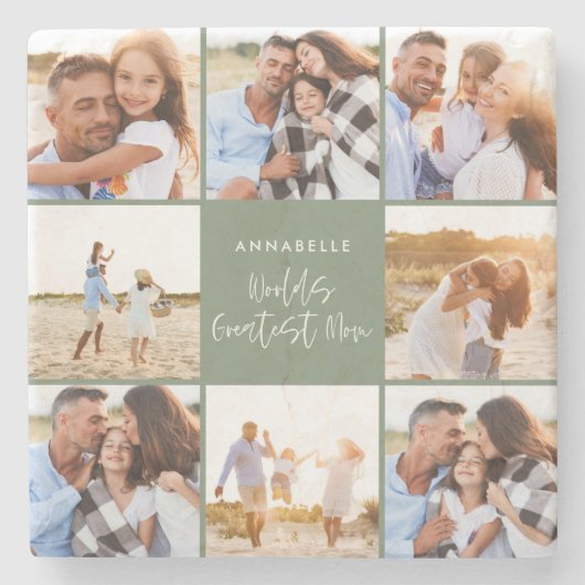 フォトコラージュ·セージ·グリーンガーリーの母モダン親日 ストーンコースター (正面)