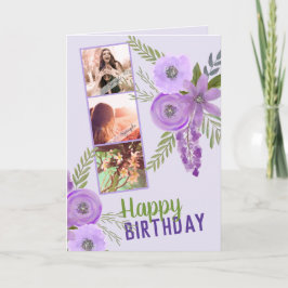 フォトコラージュ「ハッピーバースデー」紫  カード
