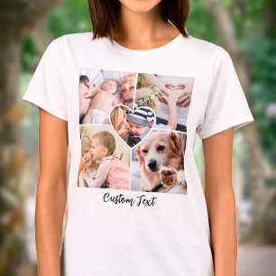 フォトコラージュ ハート型の写真 カスタムテキスト Tシャツ