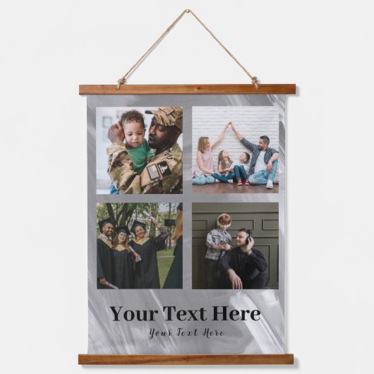 フォトコラージュ – ファミリ文字下部 – 白 吊り下げ型タペストリー (正面)