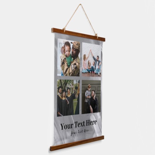 フォトコラージュ – ファミリ文字下部 – 白 吊り下げ型タペストリー (傾斜あり)