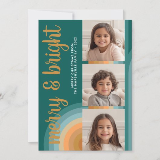 フォトコラージュ – メリーおよび明るい曲線のラインアート シーズンカード (正面)