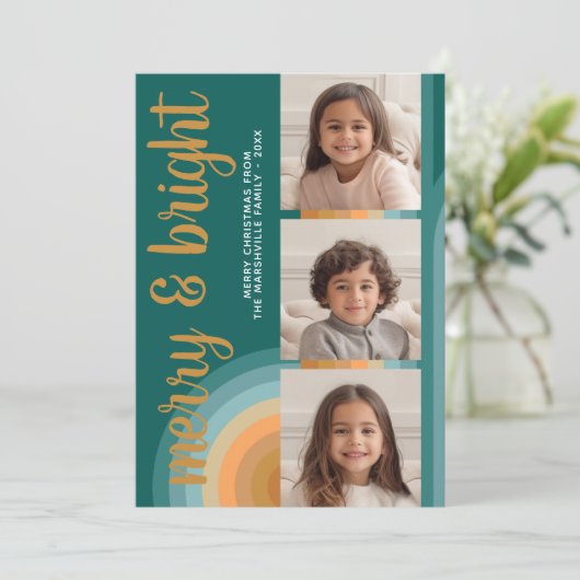 フォトコラージュ – メリーおよび明るい曲線のラインアート シーズンカード (スタンド正面)