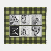 フォトコラージュ – モノグラムオリーブ黒バッファロープレイド フリースブランケット (正面(横))