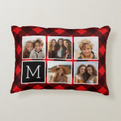 フォトコラージュ – モノグラムレッドブラックバッファロープレイド アクセントクッション (裏面)