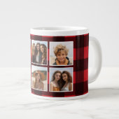 フォトコラージュ – モノグラムレッドブラックバッファロープレイド ジャンボコーヒーマグカップ (正面右)