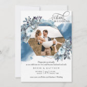 フォトコラージュ、幾何学的ブルーバーチャル結婚ズ 招待状 (正面)