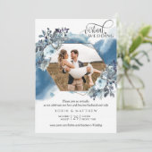 フォトコラージュ、幾何学的ブルーバーチャル結婚ズ 招待状 (スタンド正面)