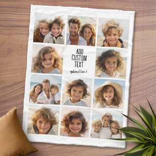 フォトコラージュ – 11写真と文字ブロック2行 フリースブランケット