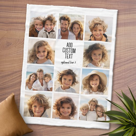 フォトコラージュ – 11写真と文字ブロック2行 フリースブランケット