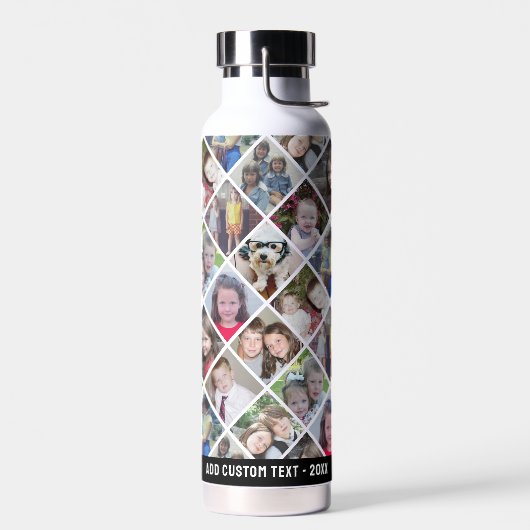 フォトコラージュ – 12枚の写真ダイヤモンドオーバーパターン ウォーターボトル (左面)